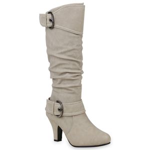 Mytrendshoe Elegante Damen Stiefel Warm Gefütterte Winter Boots Schuhe 98232, Farbe: Creme, Größe: 38