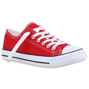 Mytrendshoe Damen Sneakers Kult Sportschuhe Stoffschuhe Freizeit Look 814414, Farbe: Rot, Größe: 40
