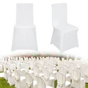 Poťahy na stoličky v stuhe 100 kusov Univerzálne Elastanové napínacie poťahy na stoličky Poťahy na stoličky na večierky, svadby a oslavy, biele CEEDIR