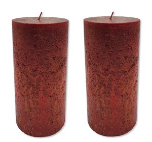 Stumpenkerze XL 10 x 20cm rot mit Glitzer 2 Stück durchgefärbt Säulenkerze