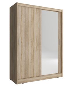 Furniture24 Schwebetürenschrank Maja 1301L Schrank Kleiderschrank mit Spiegel Sonoma Eiche, 130 cm breit