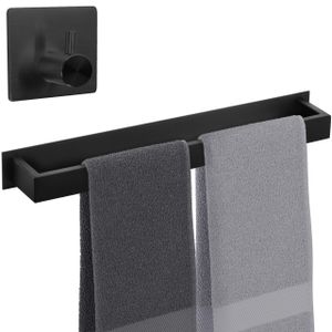 Smartpeas Badetuchhalter/Bad Handtuchhalter Ohne Bohren – Selbstklebende Handtuchstange Aus Edelstahl – Schwarz Pulverbeschichtet +Plus: Haken