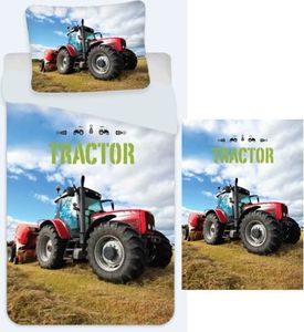 Czerwony traktor - komplet pościeli, 135x200 i koc polarowy, 100x140