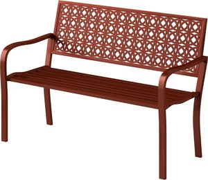 Sweiko Außenbank, Gartenbank aus Stahl, Ausgeschnittene Rückenlehne, Armlehnen, für 2 Personen, Rot