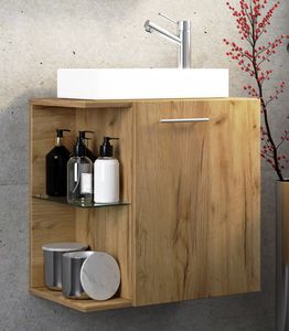 VCM 2-dielna súprava kúpeľňového nábytku WC pre hostí kúpeľňa pre hostí umývadlo umývadlo malé úzke Hausa medový dub