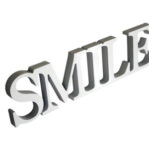 Dekoschild SMILE in Weiß MDF Holz Schild Aufhängen Holzschrift Wanddeko Holzbuchstaben Monogramm Tischdeko 3D Deko Schriftzug Buchstaben