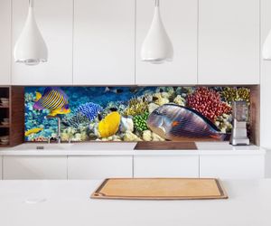 Aufkleber Küchenrückwand Unterwasser Welt Korallen Fische  Folie selbstklebend Fliesen Möbelfolie Spritzschutz 22A1153, Höhe x Länge:70cm x 100cm