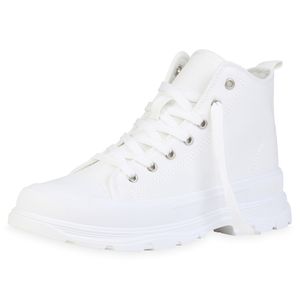 VAN HILL Damen Sneaker High Profil-Sohle Schnürer Plateau Vorne Schuhe 890061, Farbe: Weiß, Größe: 40