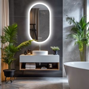 WISFOR LED Badspiegel Oval, 60×120cm Wandspiegel mit Touch Schalter, Anti-Beschlag dimmbar für Badezimmer Schlafzimmer Make-Up, 3 Lichtfarben, IP56 Energiesparend