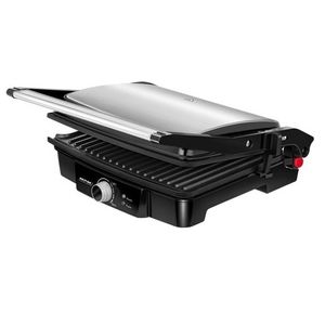 Grill elektryczny MPM MGR-09M, 2000W, regulacja temperatury 0-270°C, otwieranie 180°, regulacja wysokości płyty górnej, dwa tryby grillowania, obudowa ze stali nierdzewnej