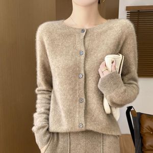 Warme, weiche Damen-Strickjacke mit Rundhalsausschnitt, XXL, Braun