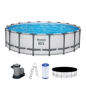 Bestway® Steel Pro MAX™ Frame Pool Komplett-Set mit Filterpumpe Ø 549 x 132 cm, lichtgrau, rund