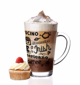 6  Latte Macchiato Gläser 300ml mit Kaffee-Aufdruck  Kaffeegläser