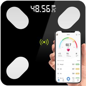 Körperfettwaage mit App LCD Digitale Personenwaage Smart Bluetooth Körperwaage für iOS & Android Digital Körperanalysewaage Waage BMI Schwarz Retoo