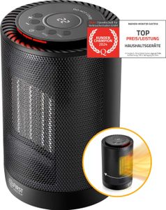 TZS First Austria Heizlüfter energiesparend | Kleiner & leiser Heizstrahler mit Keramik Heizelement | Heizgerät mit Oszillation | Elektroheizung 600-1200 Watt, Timer, Thermostat, Umkippschutz, schwarz