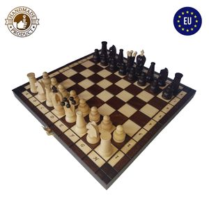 Šachová hra šachovnice z kvalitního dřeva - Šachová sada skládací s velkými šachovými figurkami pro děti i dospělé 31x31 cm