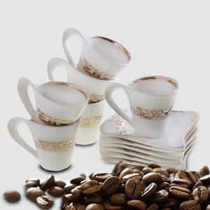 12 TLG Medusa Espressotassenset mit Goldschliff Mokkatassen Kaffeetassen für 6 Personen 6 Tassen + 6 Untertassen Weiß-Gold Genießen Servieren Kaffee