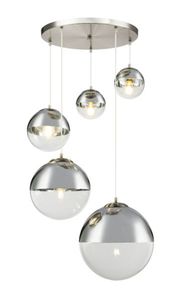 Globo Lighting Hängeleuchte Metall, Glas, Kabel PVC Transparent, 5 Kugeln mit DM: 2x15-20-25-33 cm, ø: 650mm, H: 1500mm, exkl. 3x E27 40W 230V, exkl. 2x E27 ILLU 25W 230V