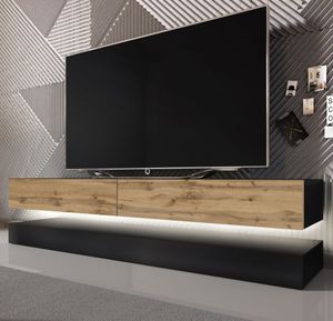 TV Lowboard "Bird" in schwarz und Eiche 2-teilig 140 x 45 cm hängend mit LED