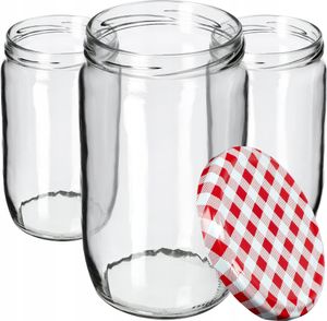 KADAX zaváracie poháre s viečkom "Niva", poháre na džem, zaváracie poháre, 720 ml, červené kockované, 48 kusov