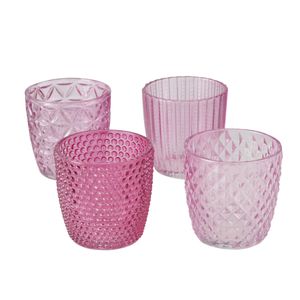 4tlg. Windlicht MARILU pink rosa Muster geriffelt aus Glas (4 Motive)