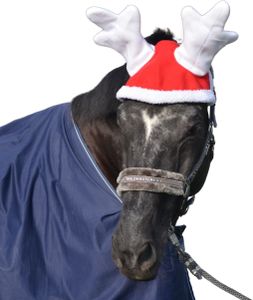 AMKA Winter Rentiermütze Weihnachten Pferde Rentiergeweih Weihnachts Ohrenschutz Geweih, Größe:Pony