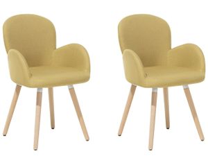 BELIANI židle sada 2 žluté čalouněné dřevěné nohy obývací pokoj jídelna retro styl