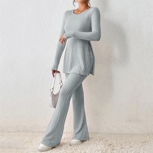 Damen Baumwoll Lounge Set Elegant Schmal Geschnittener Zweiteiliger Jogger Anzug mit Langen Hosen Activewear für Frauen