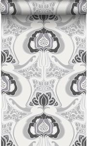 Origin Wallcoverings Tapeta Art Nouveau kwiatowy wzór czarnymIszarym - 347209 - 53 cm x 10,05 m