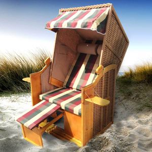 BRAST Strandkorb Helgoland 2-Sitzer für 2 Personen 90cm breit Rot Beige Grün kariert Gartenliege Sonneninsel Poly-Rattan