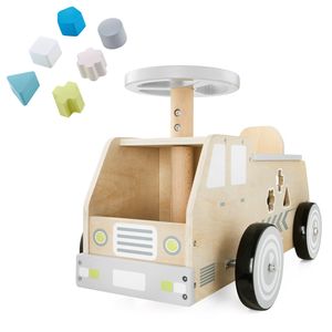 Aufsitzauto aus Holz, Spielzeugauto mit Blöcken, Spielzeug für Kinder 2+, Holzauto, Schiebeauto Rutschauto mit Aufbewahrungsfach Kinderrutsche