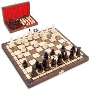 Schachspiel schach Schachbrett Holz hochwertig - Chess board Set klappbar mit Schachfiguren groß für Kinder und Erwachsene 31x31 cm