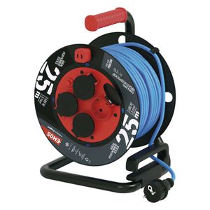 EMOS frostsichere Outdoor-Kabeltrommel, 25m Kabel 1,5 mm2 mit 4 Schuko Steckdosen, IP44 wasserdicht und frostbeständig, P08625W