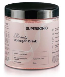 Supersonic Beauty Collagen Pulver Drink - Currant-Minze 185g | Kollagen & Elektrolyt Pulver mit Hyaluron und Vitamine C Komplex | Marine Collagen Hydrolysat | Hochdosiert Kollagen Peptide Typ 1
