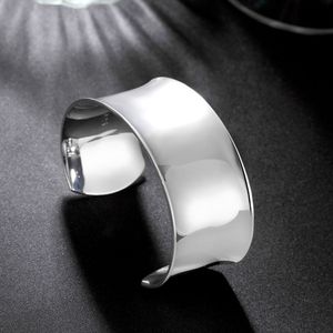 925 Sterling Silber Charme glatt breite große Armreif Armbänder für Frauen Party Hochzeit Manschette Schmuck Weihnachtsgeschenk