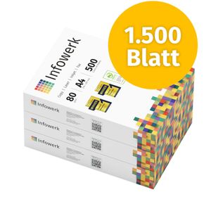 Infowerk Druckerpapier Kopierpapier 1500 Blatt 3 x 500 A4 80g Premium Weiß  PEFC