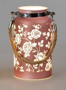 LED Deko Lampe, Leuchte Laterne ROSEN mit Timer H. 16cm rosa Glas Formano F24