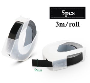 5  x 3D Prägeband Weiß auf Schwarz Kompatibel Schriftband Ersatz für Dymo  Vinyl-Prägeetiketten Selbstklebend 3m x 9mm für Dymo Omega Etikettenprägegerät Junior Prägegerät, den Heimbedar