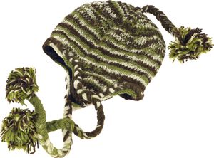 Wollmütze mit Ohrenklappen, Norwegermütze, Batik Wintermütze, Bommelmütze - Grün/batik, Uni, Wolle, Mützen
