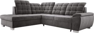 Geräumiges Ecksofa LOTTA In Pflegeleichtem Veloursstoff, Maße 258x212cm, Optimal Für Familien, Mit Praktischem Bettkasten Und Modernem Design Anordnung auf der Rechten Seite Farbe: DUNKELGRAU