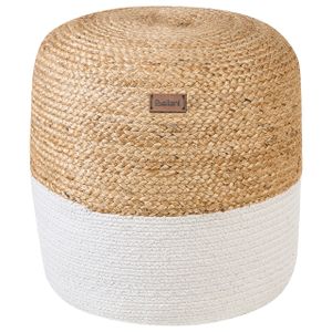 BELIANI Pouf Weiß und Beige zweifarbig Baumwolle und Jute rund ⌀ 46 cm Boho Stil Indoor Sitzpouf für Wohnzimmer Schlafzimmer Flur Diele Garderobe