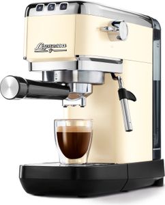 Tchibo Siebträger Espressomaschine "Lapressa" (15 bar, 980ml Wassertank), Pre-Infusion Technologie, mit 2-Tassen-Funktion und Milchschaumdüse, inkl. zwei doppelwandigen Sieben (Cremeweiß)
