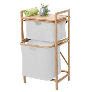 Wäschesammler HWC-B56, Regal Wäschesortierer Wäschekorb Badregal Aufbewahrung, Bambus 84x44x34cm 72l  creme-weiß