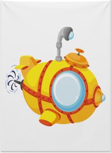 Abakuhaus U-Boot Wandteppich, Cartoon-Schiff aus Weiches Mikrofaser Stoff Kein Verblassen Klare Farben Waschbar, 110 x 150 cm, Hellgelb und Orange