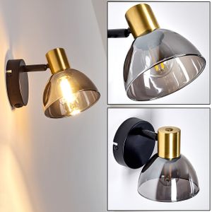»Rissa« verstellbare Wandlampe, Metall/Glas, Schwarz/Messing/Rauchglas