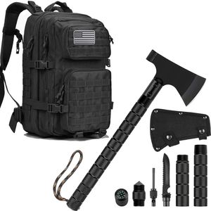 Outdoor Klappbare Camping-Axt, mit Schwarz Wanderrucksack, Multifunktional Tool Überlebensausrüstung