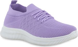 VAN HILL Damen Laufschuhe Sportschuhe Sportliche Strick Profil-Sohle Schuhe 841675, Farbe: Helllila, Größe: 39