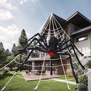 Halloween Deko Set riesige Spinne 200cm+3,6 m Spinnennetz, Geruseliges Hallloween Garten Aussen Dekoration Halloween Requisiten