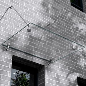 Mai & Mai® Glasvordach Überdachung Transparenter Klarglas mit Edelstahl Wandhalterung Vordach Regenschutz Eingangsbereich 90x120cm VDG02K