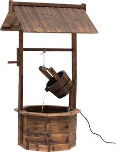 Outsunny Gartenbrunnen, Zierbrunnen, Springbrunnen, Wasserfall, Regulierbar, Massivholz, Braun, 68 x 57 x 118 cm